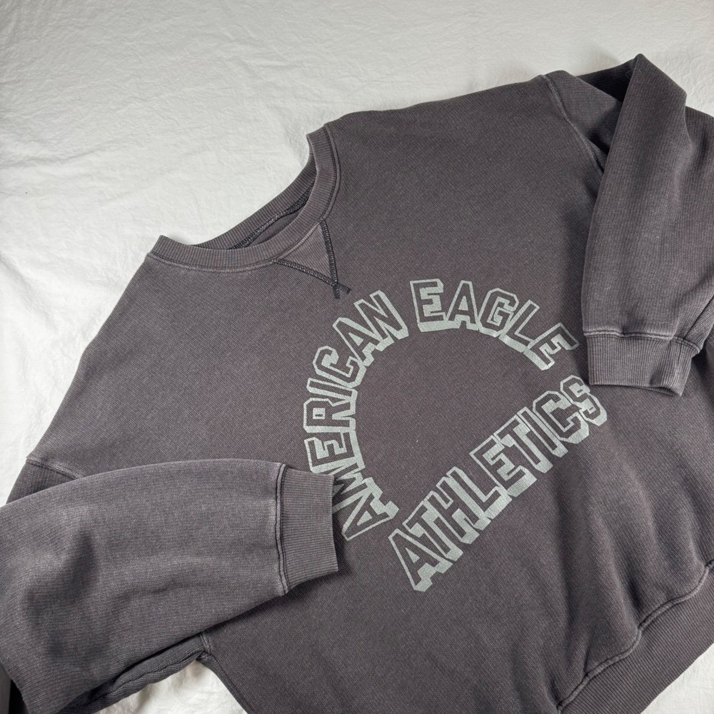 American Eagle Women's Large Charcoal Grey Lived In Athletics Graphic Sweatshirt